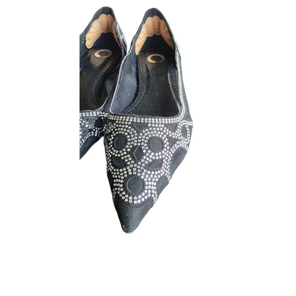 Title:Women's Black Rhinestone Pointed Toe Ballet Flats 8.5 Sparkly Slip-On